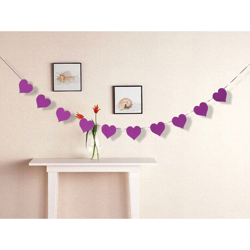 Baby Nursery Vintage Decor - Purple Felt Heart Bunting Banner 11x9x0.1cm