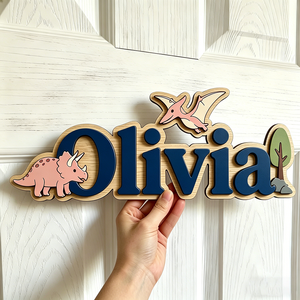 Baby Nursery In - Personalized Dinosaur Name Sign for The