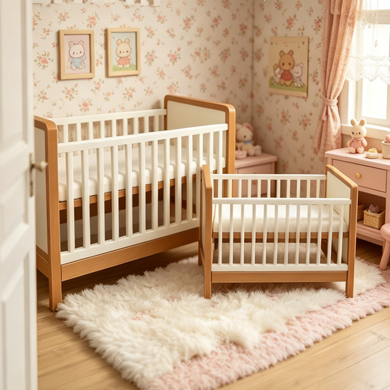 Baby Nursery Layout - Mini Wooden Baby Crib, Dollhouse Nursery