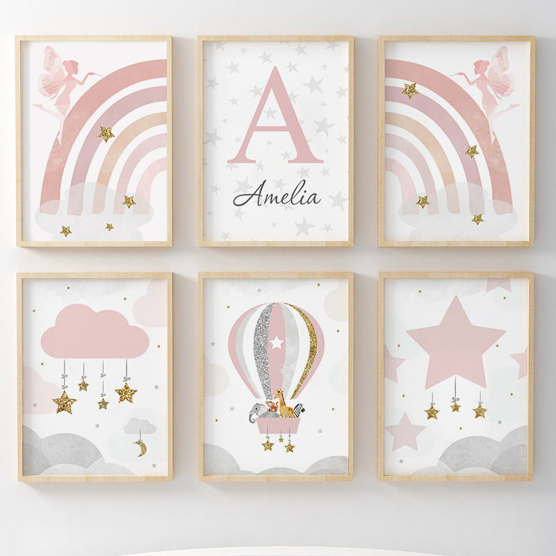 Pink Angel Girl Rainbow Wall A – обзор и цена Baby Nursery Animal Prints