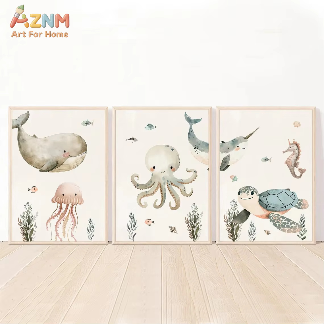 AZNM Watercolor Cute Ocean Ani – обзор и цена Baby Nursery Animal Prints