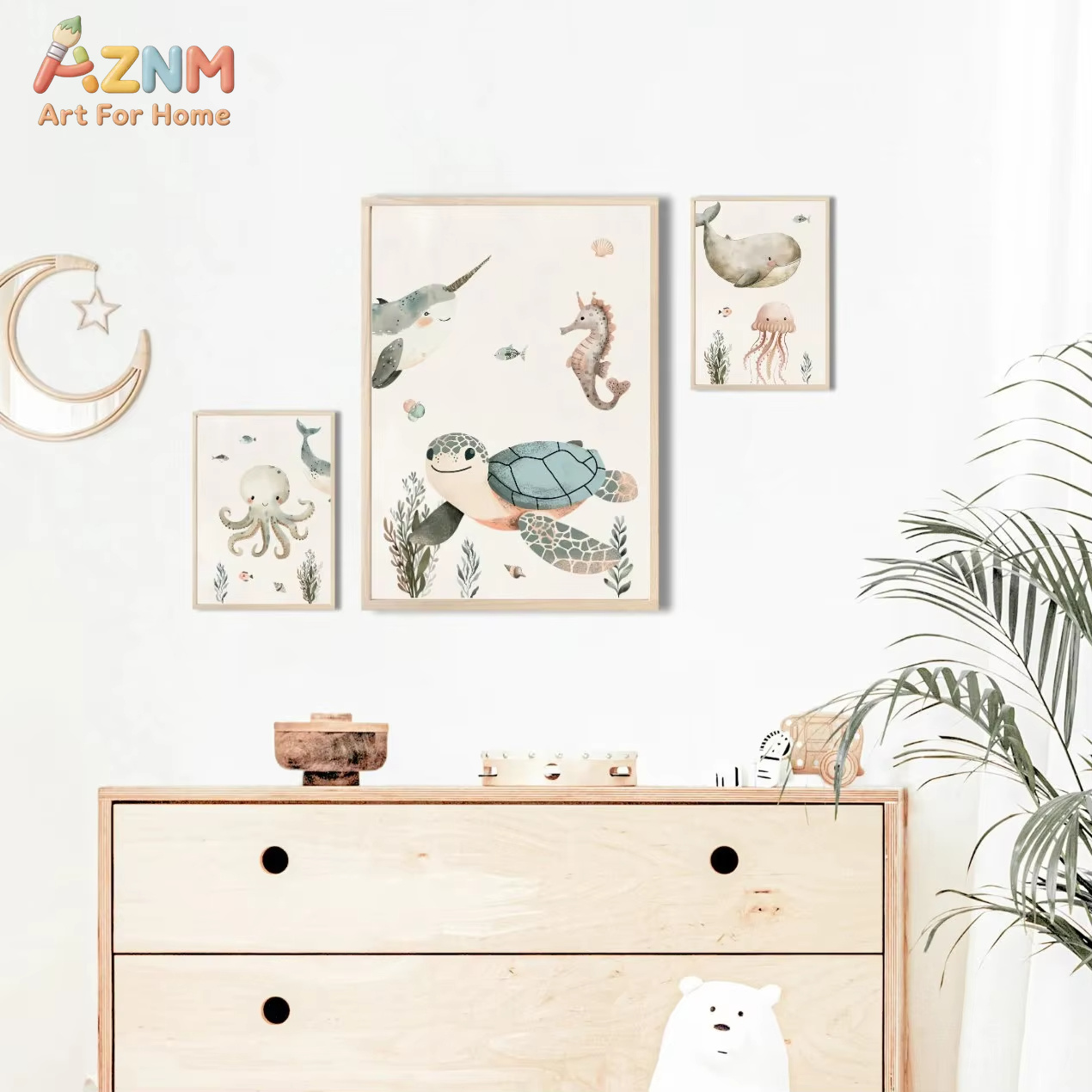 AZNM Watercolor Cute Ocean Ani – обзор и цена Baby Nursery Animal Prints