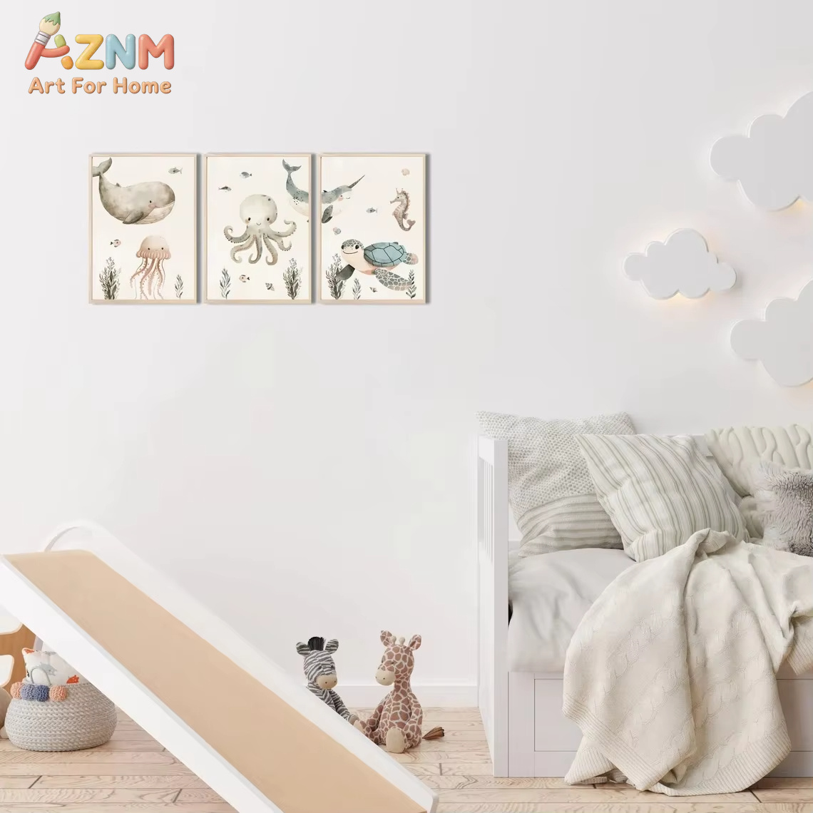 AZNM Watercolor Cute Ocean Ani – обзор и цена Baby Nursery Animal Prints