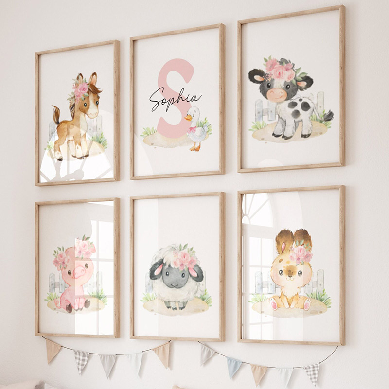 Pink Horse Rabbit Chicken Pig  – обзор и цена Baby Nursery Animal Prints