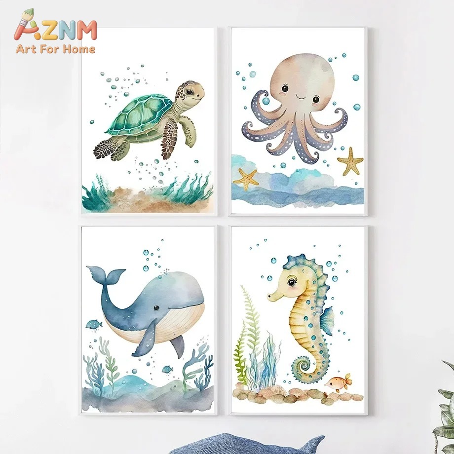 Cute Whale Sea Horse Octopus C – обзор и цена Baby Nursery Animal Prints