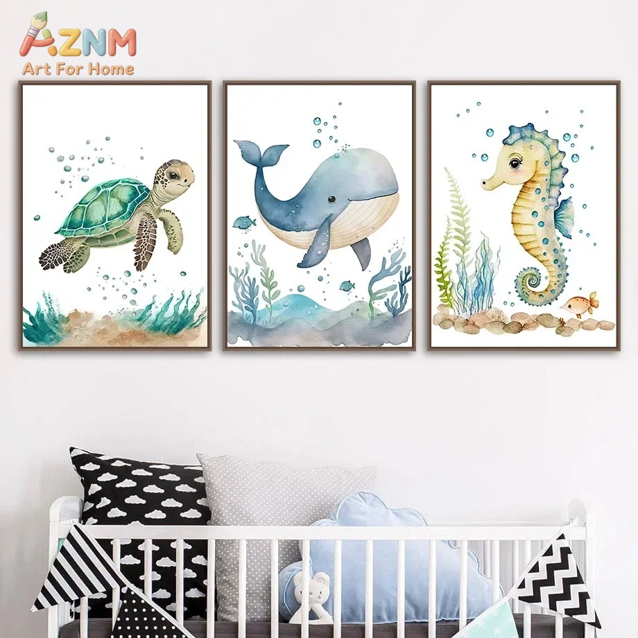 Cute Whale Sea Horse Octopus C – обзор и цена Baby Nursery Animal Prints