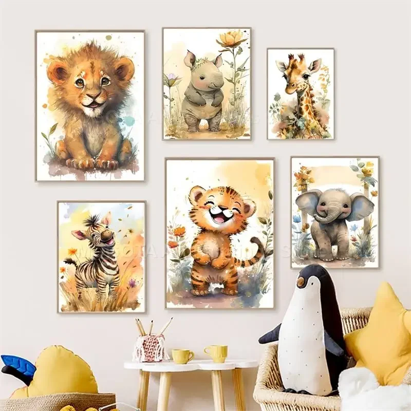 Watercolor Lion Giraffe Tiger  – обзор и цена Baby Nursery Animal Prints