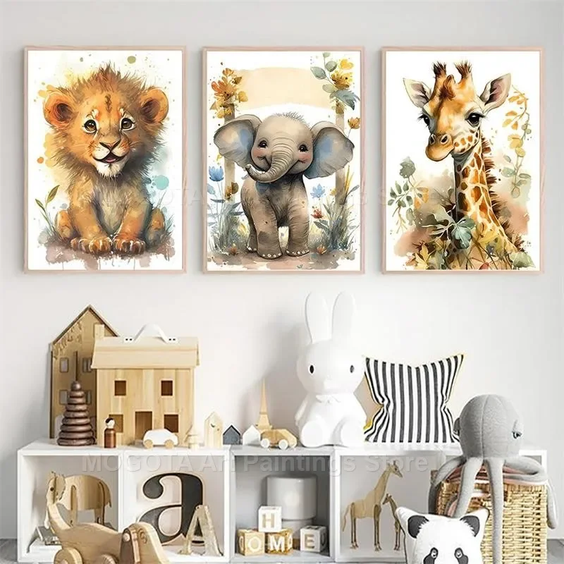 Watercolor Lion Giraffe Tiger  – обзор и цена Baby Nursery Animal Prints