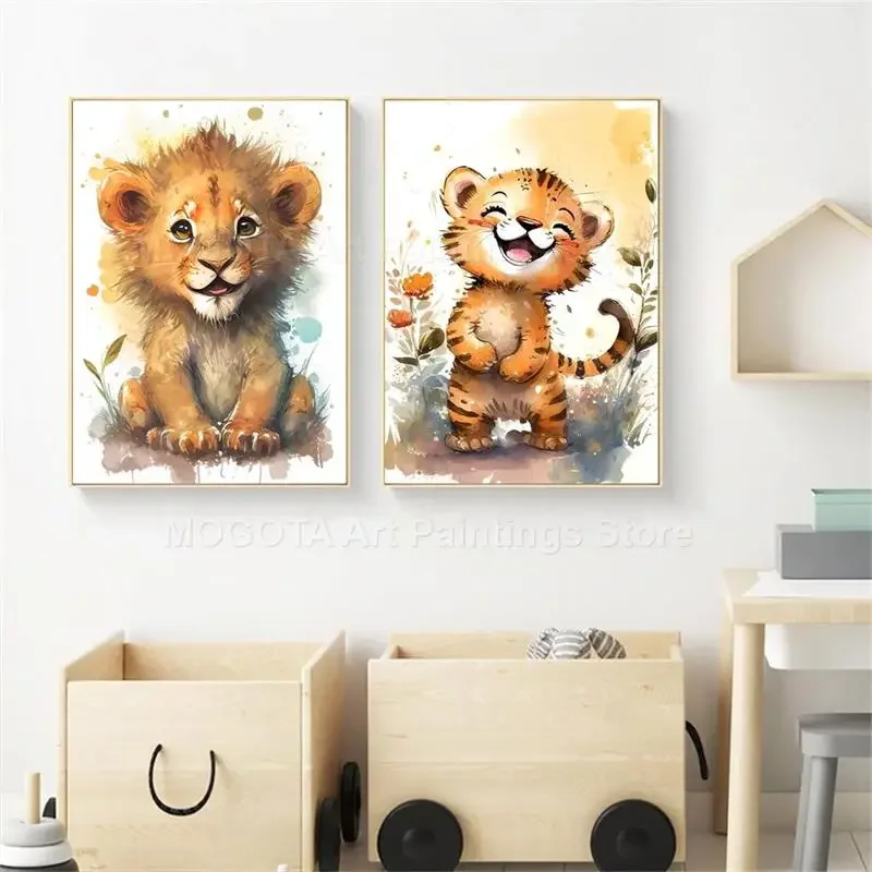 Watercolor Lion Giraffe Tiger  – обзор и цена Baby Nursery Animal Prints