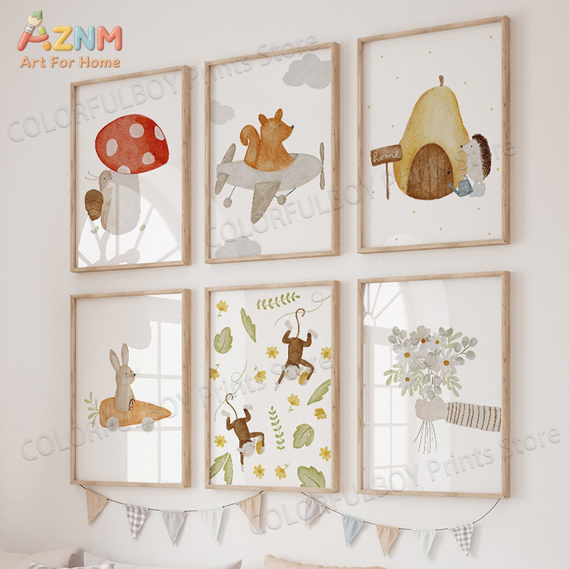Boho Animals Bear Rabbit Hedge – обзор и цена Baby Nursery Animal Prints