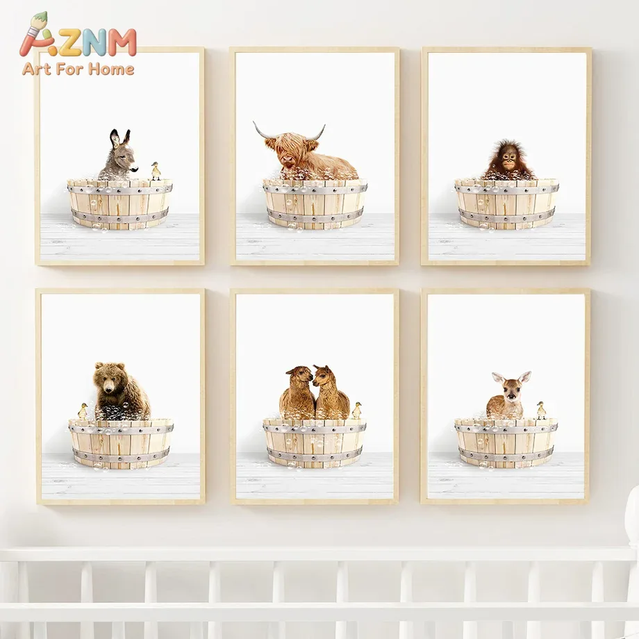 AZNM Cute Animals In Wooden Ba – обзор и цена Baby Nursery Animal Prints