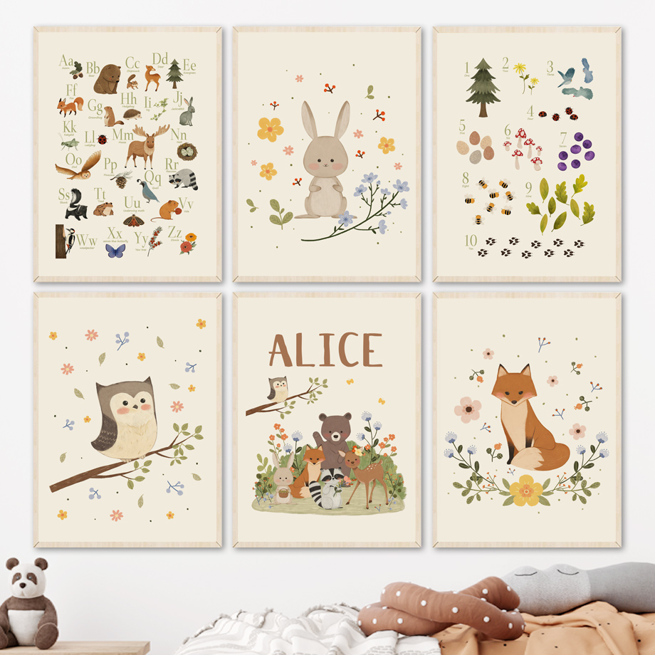 1pc frameless Cute Rabbit Fox  – обзор и цена Baby Nursery Animal Prints